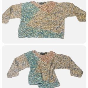 vintage Mohair Blend Multicolored chunky Hand Knit sweater Artsy Abstract Small